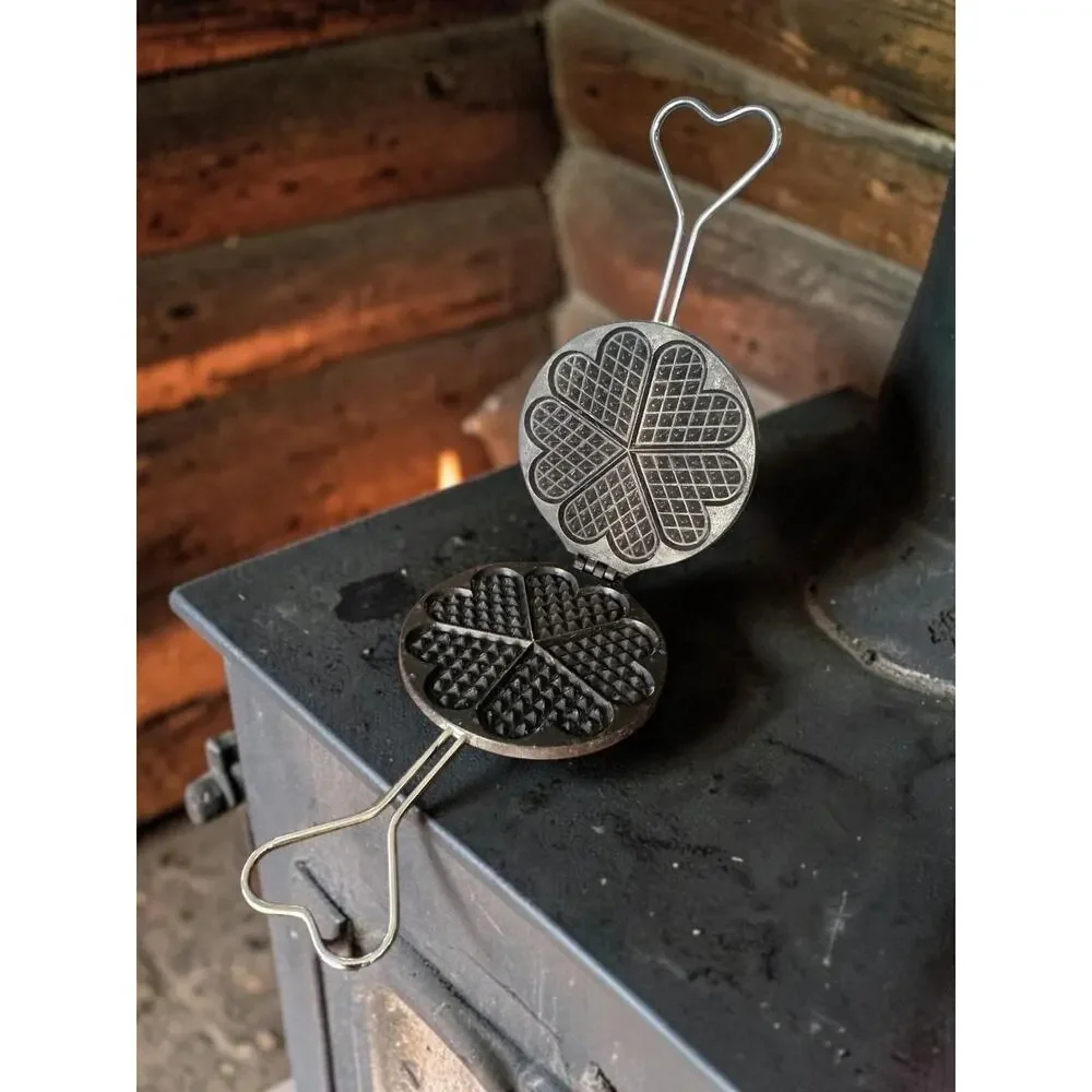 Vintage 1960s Danish Heart Waffle Iron Stovetop Maker Made in Denmark